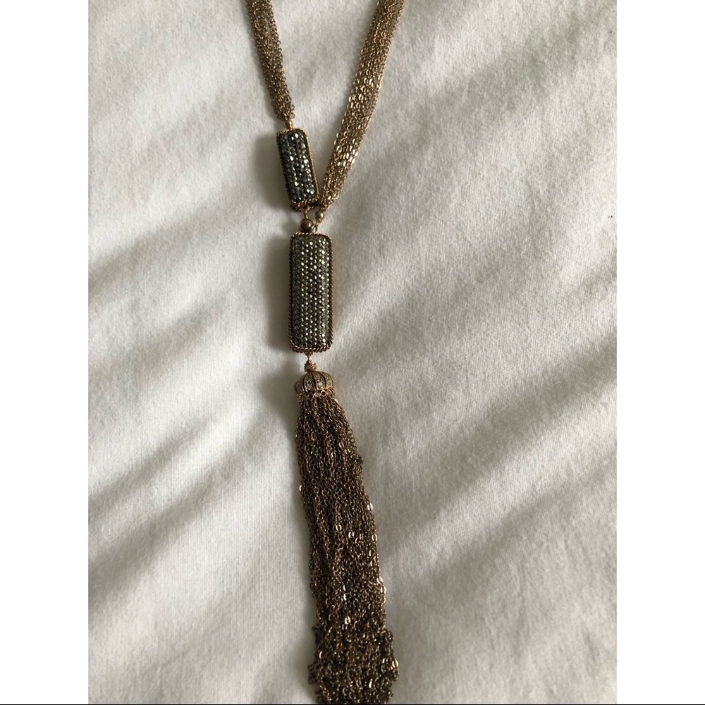 Gold Crystal Tassel Anthropologie Necklace